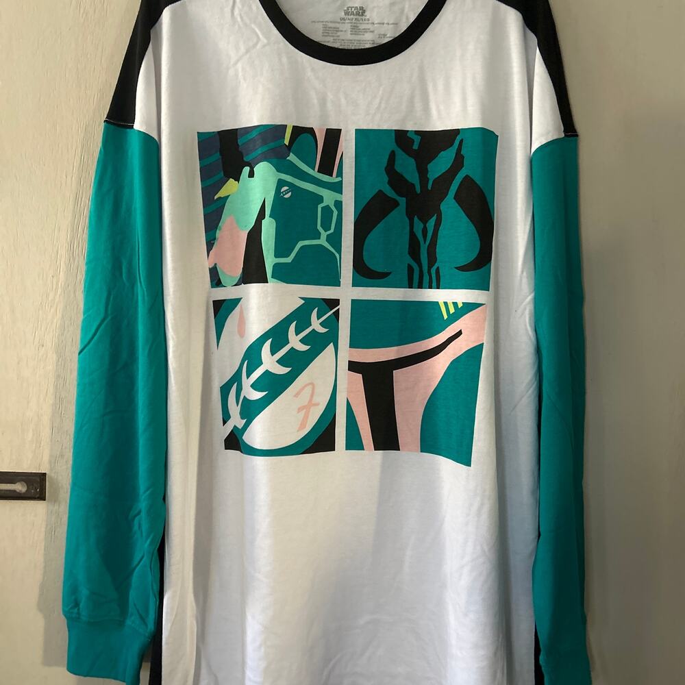 Disney NWT Men's Sz XL Star Wars Mandalorian Boba Fett Shirt Tee Teal Loose Fit